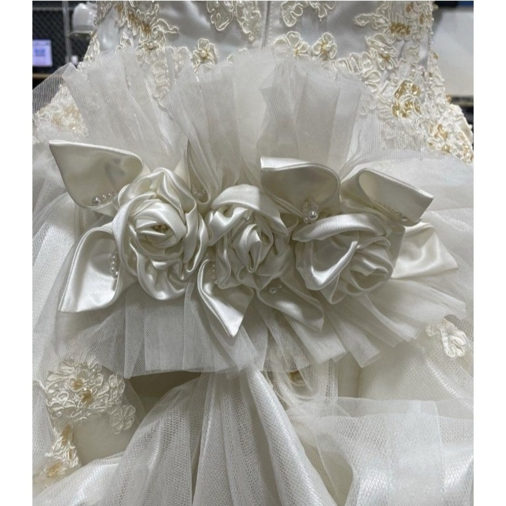 Princess Ball Gown Wedding Dress Sz 16 Faux Pearl Lace Applique Off Shoulder D30 - Picture 10 of 11